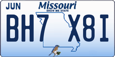 MO license plate BH7X8I