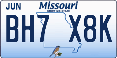 MO license plate BH7X8K