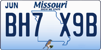 MO license plate BH7X9B