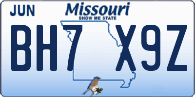 MO license plate BH7X9Z