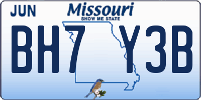 MO license plate BH7Y3B