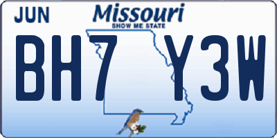 MO license plate BH7Y3W