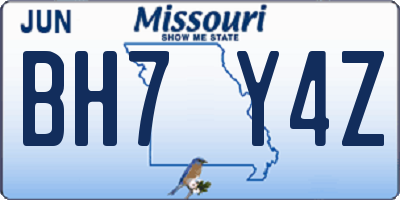 MO license plate BH7Y4Z