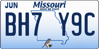 MO license plate BH7Y9C