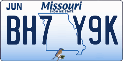 MO license plate BH7Y9K