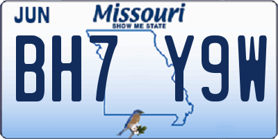 MO license plate BH7Y9W