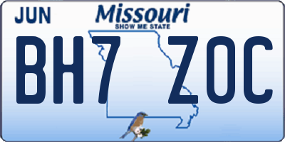 MO license plate BH7Z0C