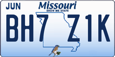 MO license plate BH7Z1K
