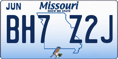 MO license plate BH7Z2J