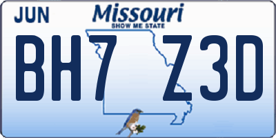 MO license plate BH7Z3D