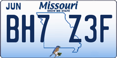 MO license plate BH7Z3F