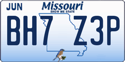 MO license plate BH7Z3P