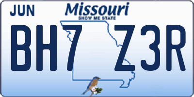 MO license plate BH7Z3R