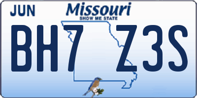 MO license plate BH7Z3S