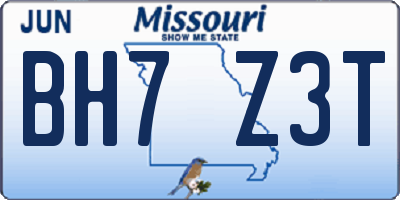 MO license plate BH7Z3T
