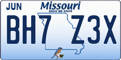 MO license plate BH7Z3X