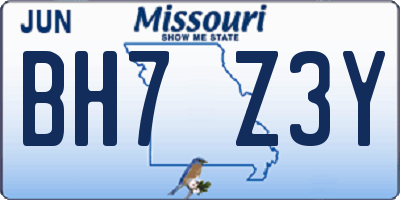 MO license plate BH7Z3Y