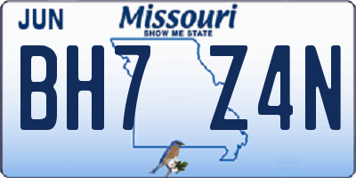 MO license plate BH7Z4N
