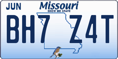 MO license plate BH7Z4T