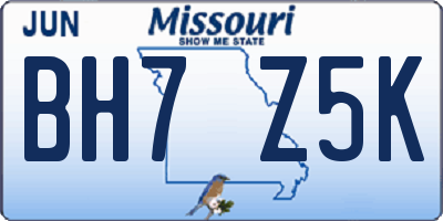 MO license plate BH7Z5K