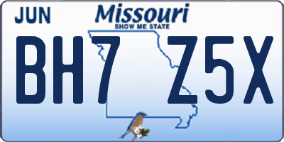MO license plate BH7Z5X