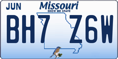 MO license plate BH7Z6W