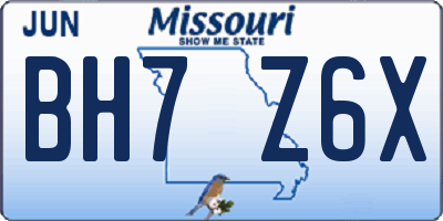 MO license plate BH7Z6X