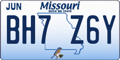 MO license plate BH7Z6Y