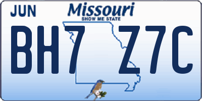 MO license plate BH7Z7C