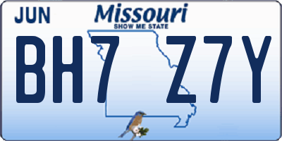 MO license plate BH7Z7Y