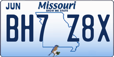 MO license plate BH7Z8X