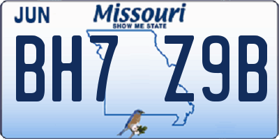 MO license plate BH7Z9B