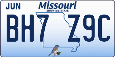 MO license plate BH7Z9C