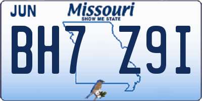 MO license plate BH7Z9I