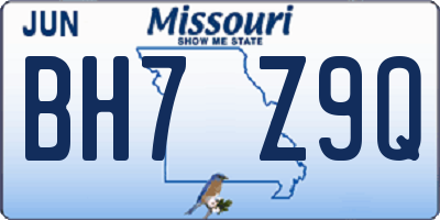 MO license plate BH7Z9Q