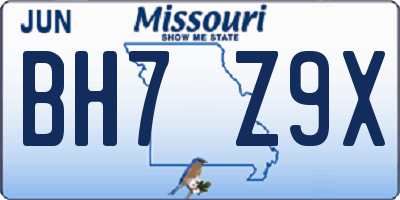 MO license plate BH7Z9X