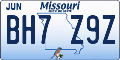 MO license plate BH7Z9Z