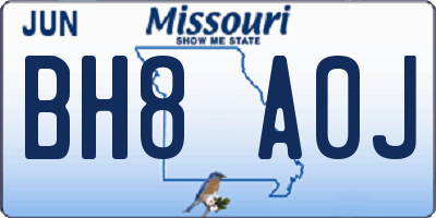 MO license plate BH8A0J