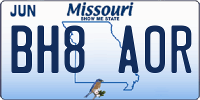 MO license plate BH8A0R