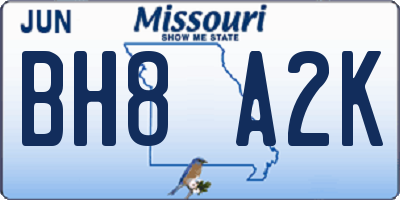 MO license plate BH8A2K