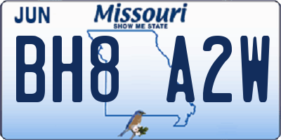 MO license plate BH8A2W