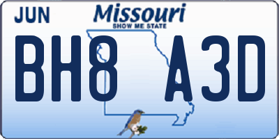MO license plate BH8A3D