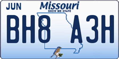 MO license plate BH8A3H
