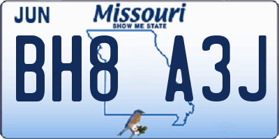 MO license plate BH8A3J
