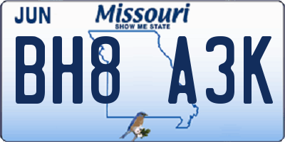 MO license plate BH8A3K