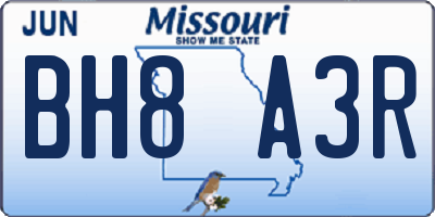 MO license plate BH8A3R
