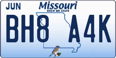 MO license plate BH8A4K