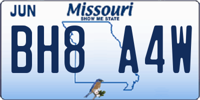 MO license plate BH8A4W