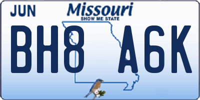 MO license plate BH8A6K