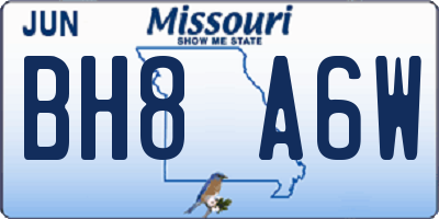 MO license plate BH8A6W